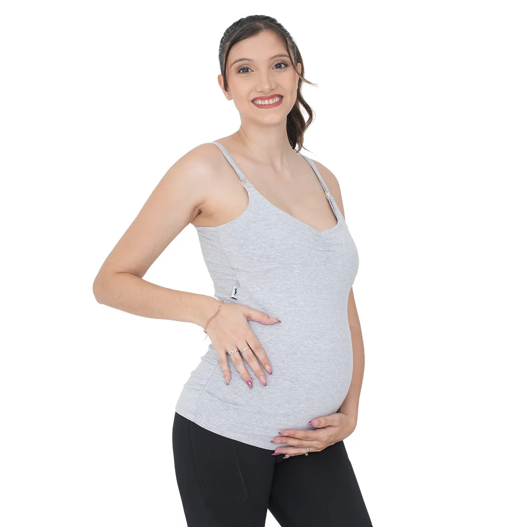 MUSCULOSA ALGODON ELASTIZADA CON FRUNCE CON GANCHO PARA AMAMANTAR