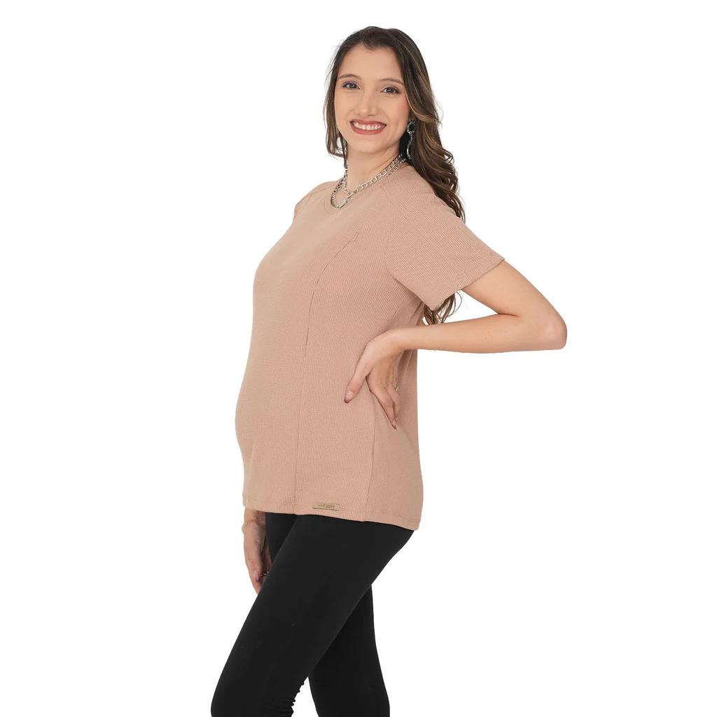 REMERA TELA WAFFLE LIVIANA CON CIERRES EN  LATERALES PARA AMAMANTAR