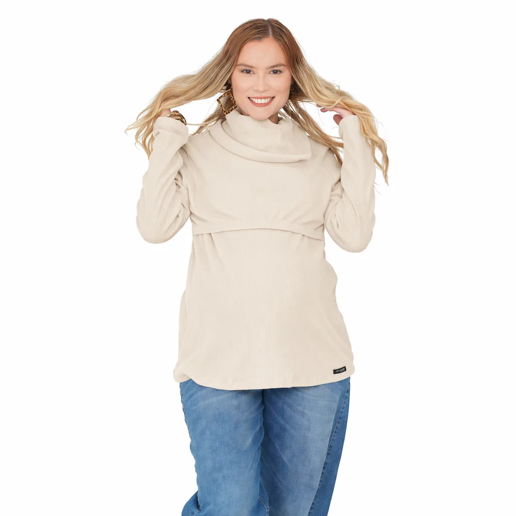 POLERA CUELLO IRREGULAR TELA LANILLA MORLEY FRIZADA CON SISTEMA PARA AMAMANTAR