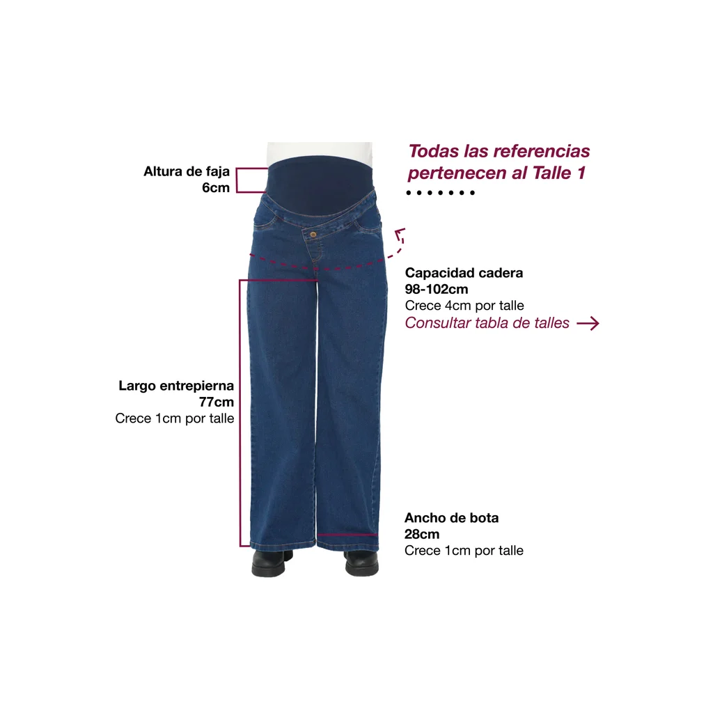 JEAN SEMI WIDE CON FRENTE IRREGULAR FAJA DE ALGODON ELASTIZADO EN PANZA