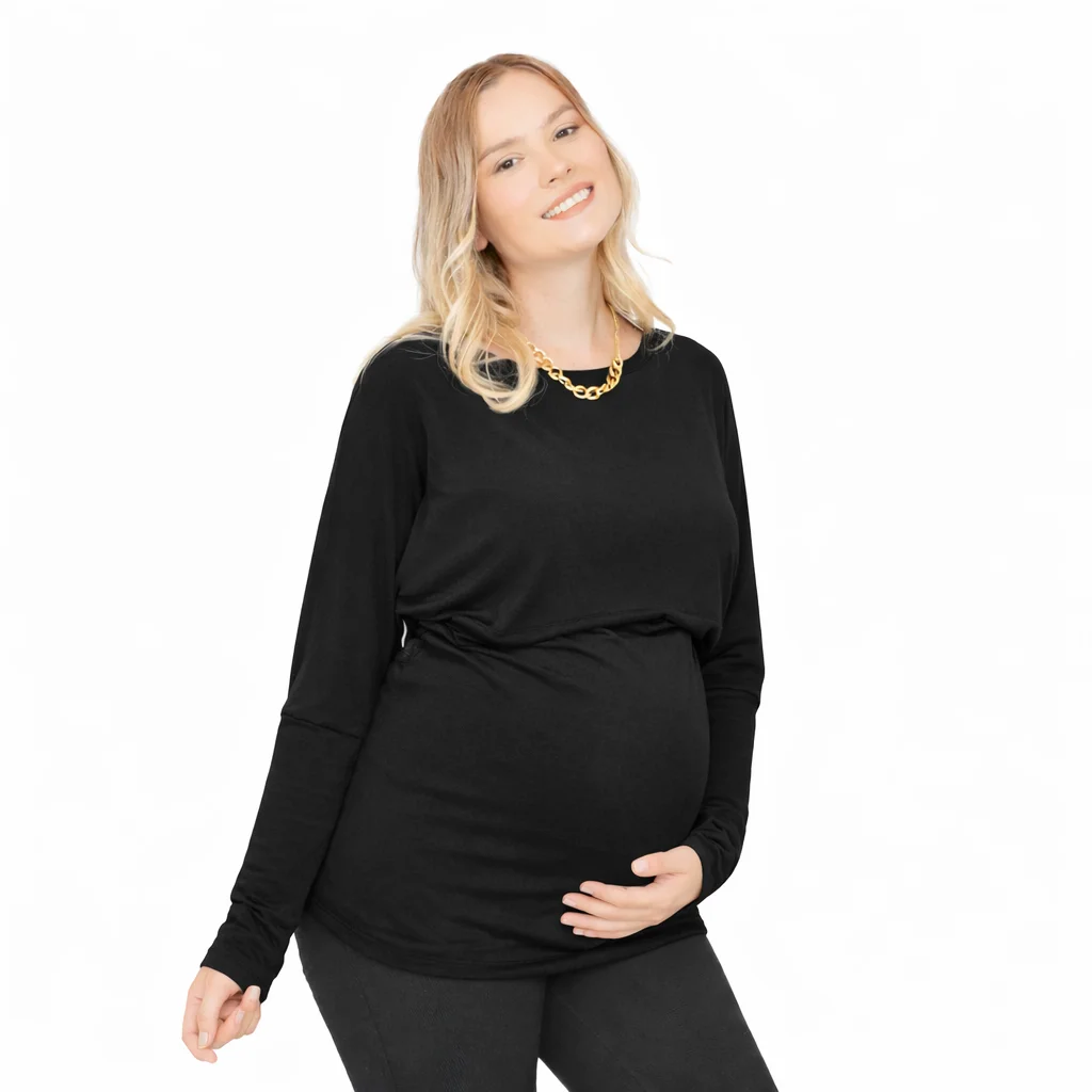 REMERA MODAL OVERSIZE CON MANGA CAIDA Y SISTEMA PARA AMAMANTAR CON CRUCE DELANTERO