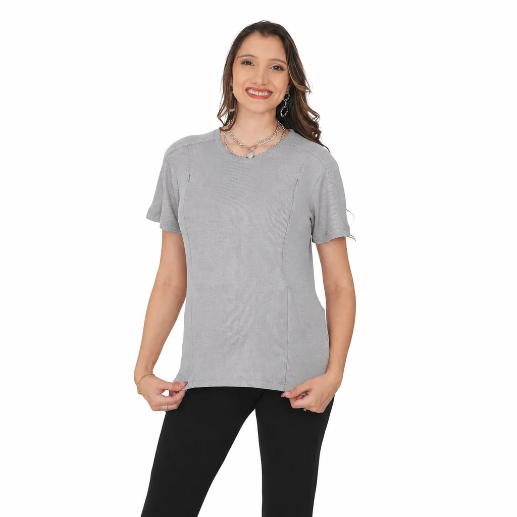 REMERA TELA WAFFLE LIVIANA CON CIERRES EN  LATERALES PARA AMAMANTAR