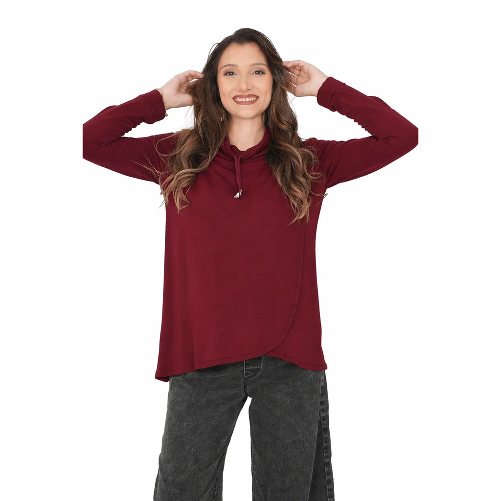 BUZO TELA ESMERILADA CON SISTEMA PARA AMAMANTAR CUELLO POLERA