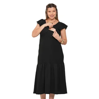 VESTIDO CREEP ELASTIZADO CON ESCOTE EN V Y VOLADOS. SISTEMA DE AMAMANTAR SUPERPUESTO - Vista 4