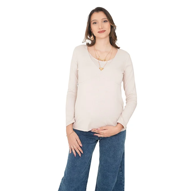 REMERA SUPER ELASTIZADA CON CORTE EN BUSTO Y SISTEMA PARA AMAMANTAR