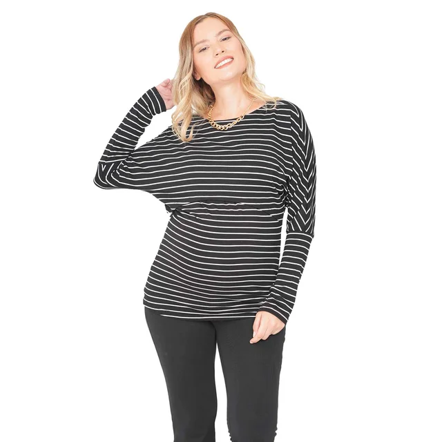 REMERA MODAL RAYAS CON MANGA OVERSIZE CAIDA CON APERTURA PARA AMAMANTAR