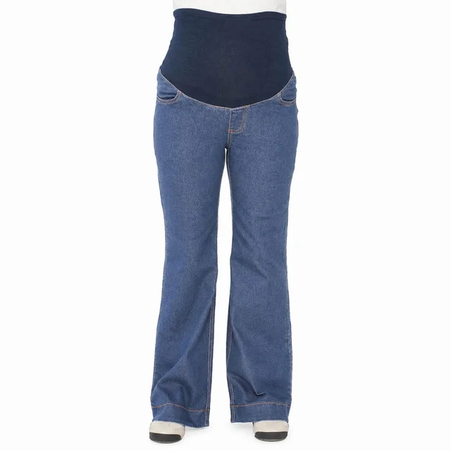 JEAN RECTO SEMI OXFORD CON BOTAMANGA ANCHA CON FAJA ALGODON ELASTIZADA ALTA.