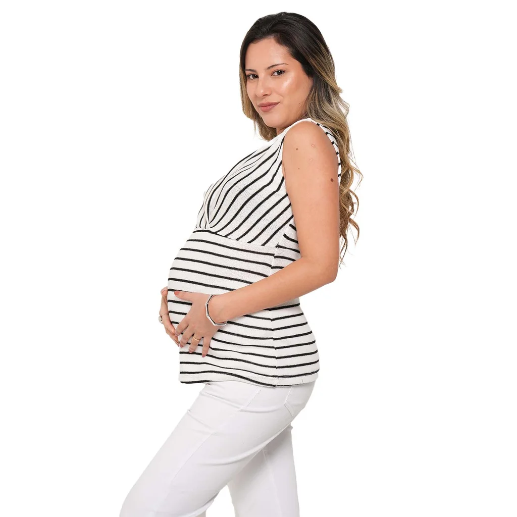 MUSCULOSA HILO TEJIDA RAYADA CON MANGAS SUPERPUESTAS