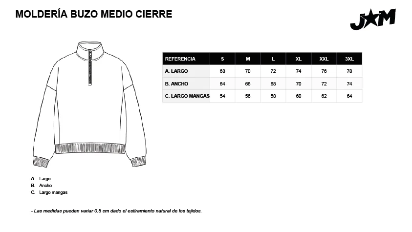 Molder&iacute;a buzo medio cierre