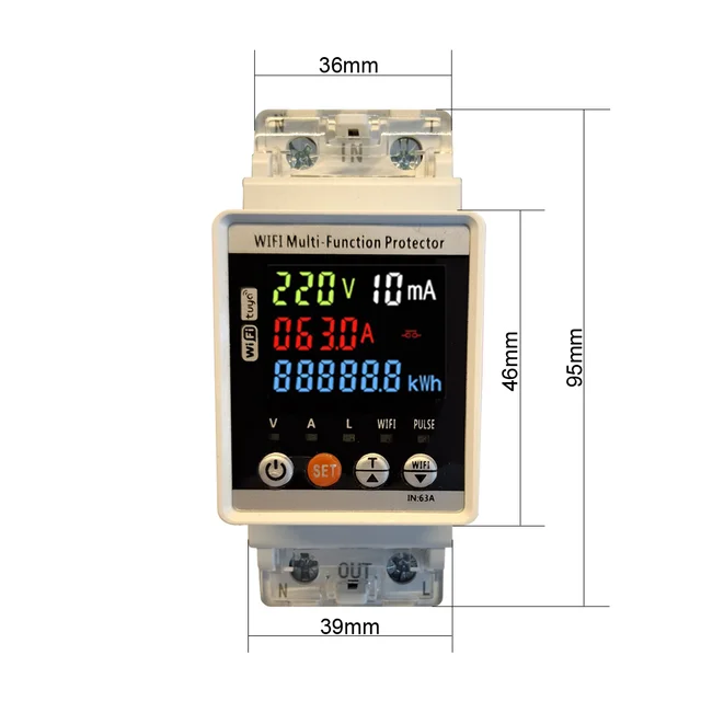 PROTECTOR DE TENSIÓN RIEL DIN CON DISPLAY COLOR WiFi 220V/63A.