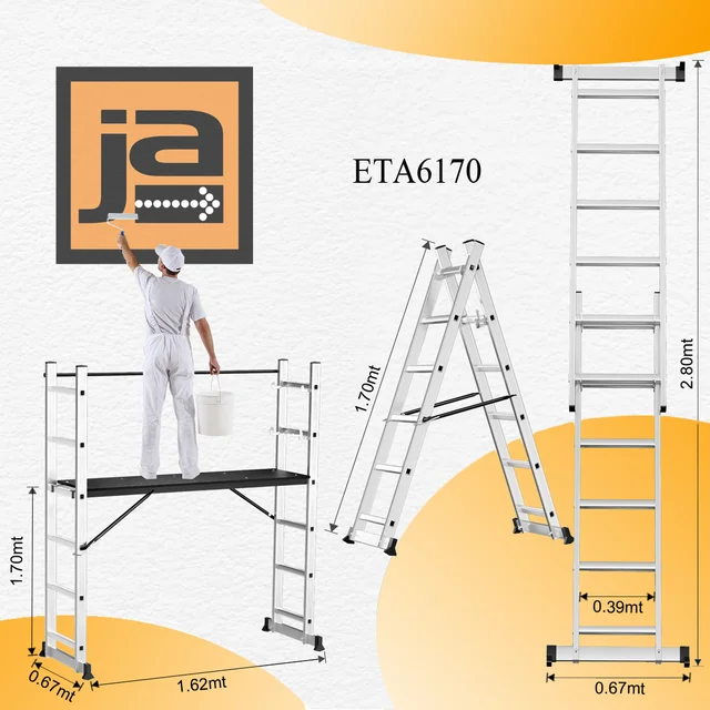 ESCALERA/ANDAMIO DE ALUMINIO PLEGABLE DE 6+6 ESCALONES