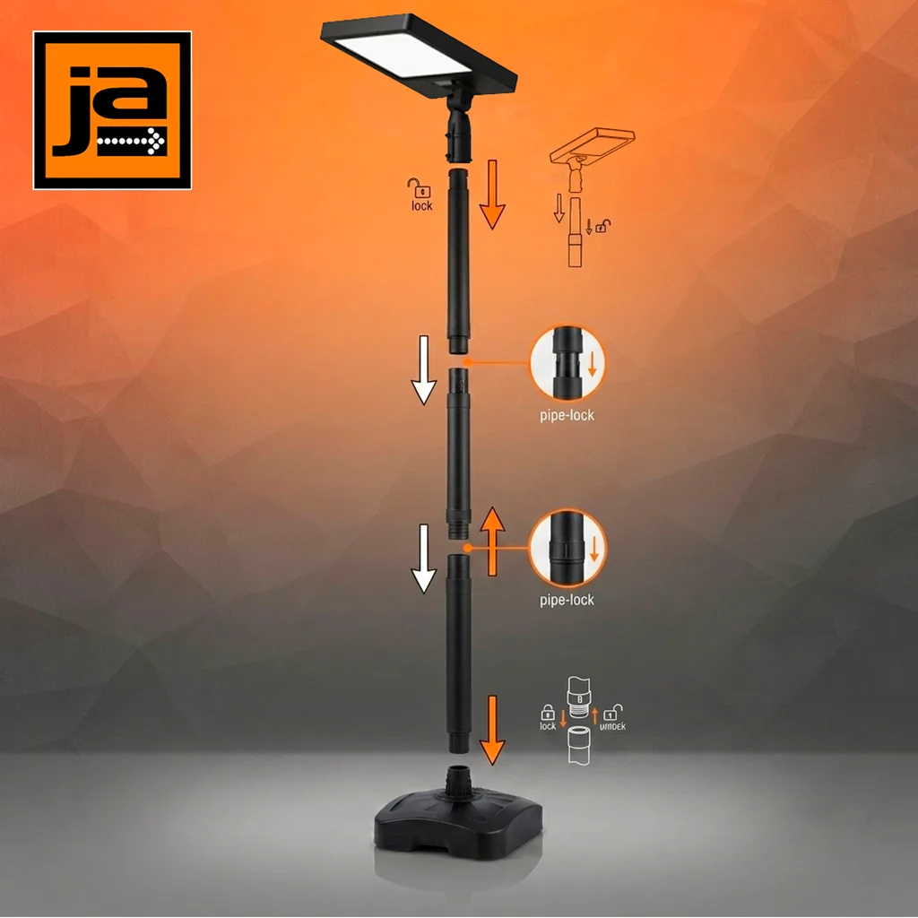 LUMINARIA SOLAR LED RECTANGULAR DE JARDIN CON PIE, RECARGA SOLAR Y POR USB. 3MT