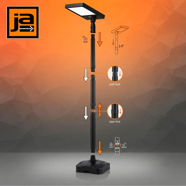 LUMINARIA SOLAR LED RECTANGULAR DE JARDIN CON PIE, RECARGA SOLAR Y POR USB. 3MT