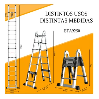 ESCALERA TELESCOPICA PLEGABLE DE ALUMINIO DE 9+9 ESCALONES - Vista 2