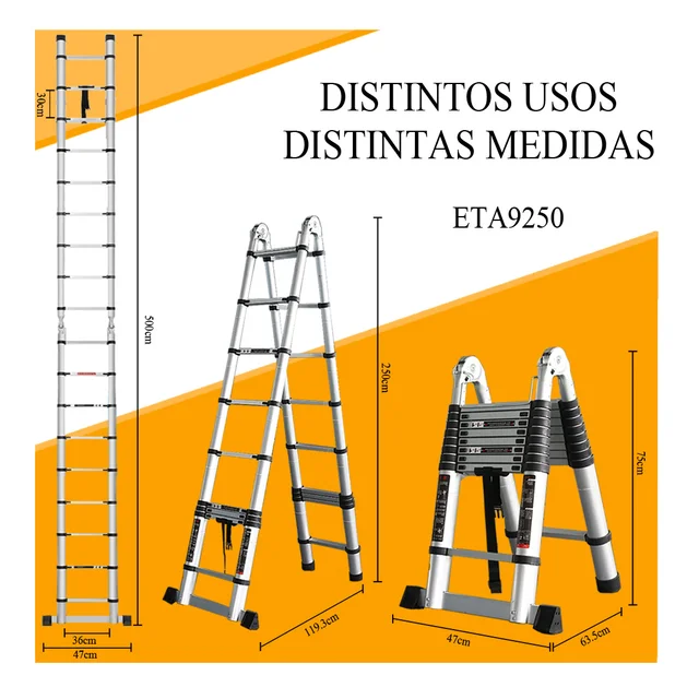 ESCALERA TELESCOPICA PLEGABLE DE ALUMINIO DE 9+9 ESCALONES