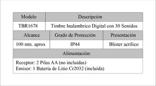 TIMBRE INALAMBRICO 30 SONIDOS S/PIL - Vista 5