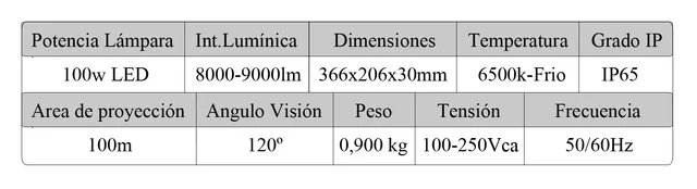 REFLECTOR LED 100W SMD BCO CALIDO