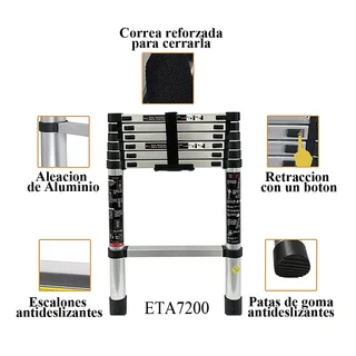 ESCALERA TELESCOPICA PLEGABLE DE ALUMINIO, DE 7 ESCALONES - Vista 5