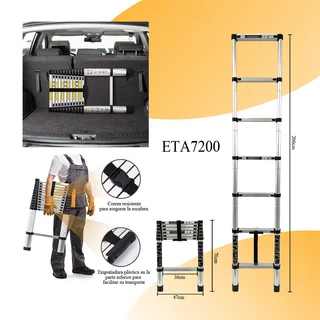 ESCALERA TELESCOPICA PLEGABLE DE ALUMINIO, DE 7 ESCALONES - Vista 2