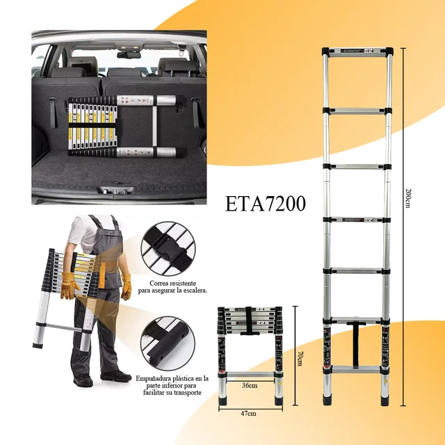 ESCALERA TELESCOPICA PLEGABLE DE ALUMINIO, DE 7 ESCALONES