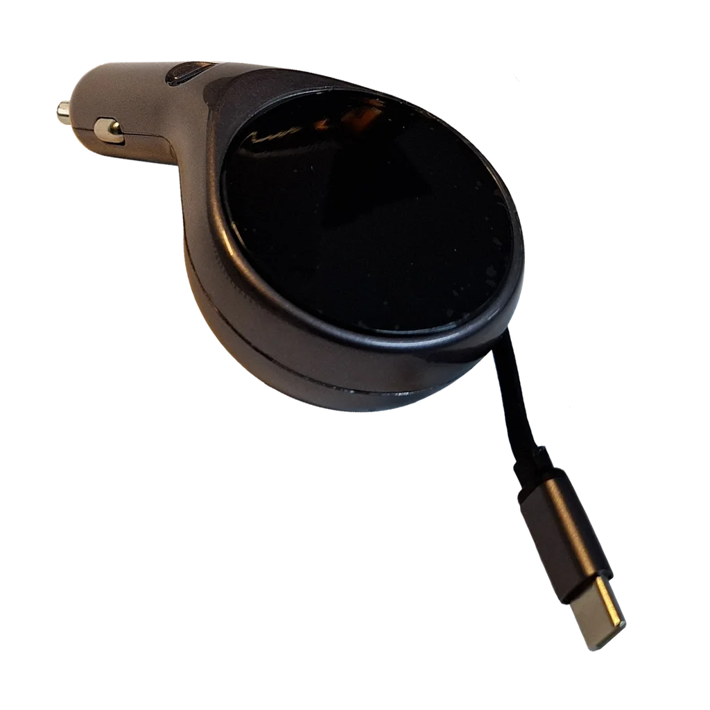 CARGADOR RAPIDO USB-C PARA AUTO DE 60W CON CABE RETRACTIL