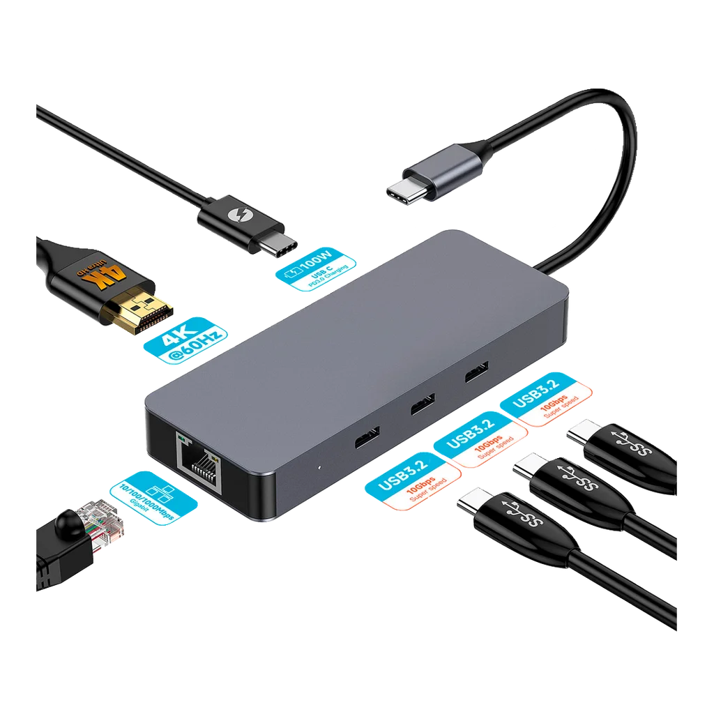* HUB C 6 EN 1- RJ45,HDMI 4K,USB,PD