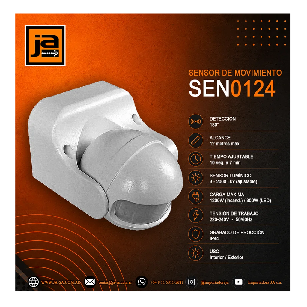 * SENSOR DE MOVIMIENTO 180º DE PARED (APTO EXTERIOR)