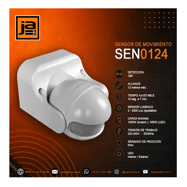 * SENSOR DE MOVIMIENTO 180º DE PARED (APTO EXTERIOR)