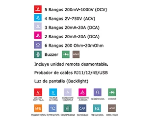 * TESTER DIGITAL PROFESIONAL CON PROBADOR DE CABLES DE REDES, TELEFONICOS Y USB. SIN PILAS - Vista 2