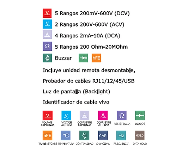 * TESTER DIGITAL CON PROBADOR DE CABLES DE REDES Y USB. SIN PILAS