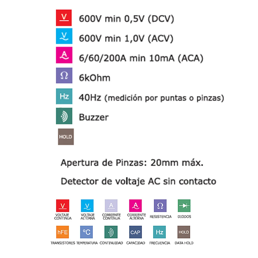 * PINZA AMPEROMETRICA DIGITAL INTELIGENTE CON NCV AC 200A. SIN PILAS.