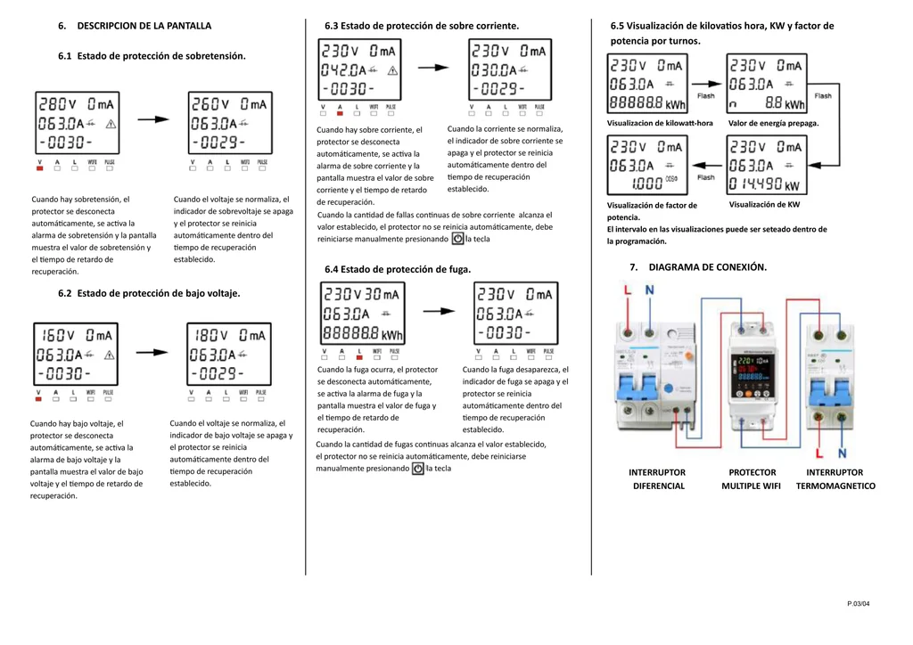PROTECTOR DE TENSIÓN RIEL DIN CON DISPLAY COLOR WiFi 220V/63A.
