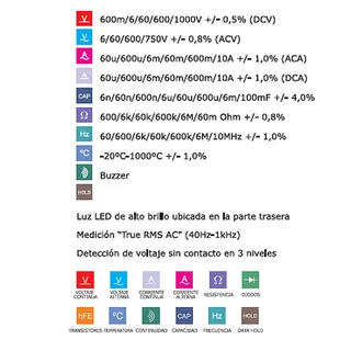 * TESTER DIGITAL DE AUTORANGON CON NCV, TRUE RMS AC Y LINTERNA. SIN PILAS. - Vista 2