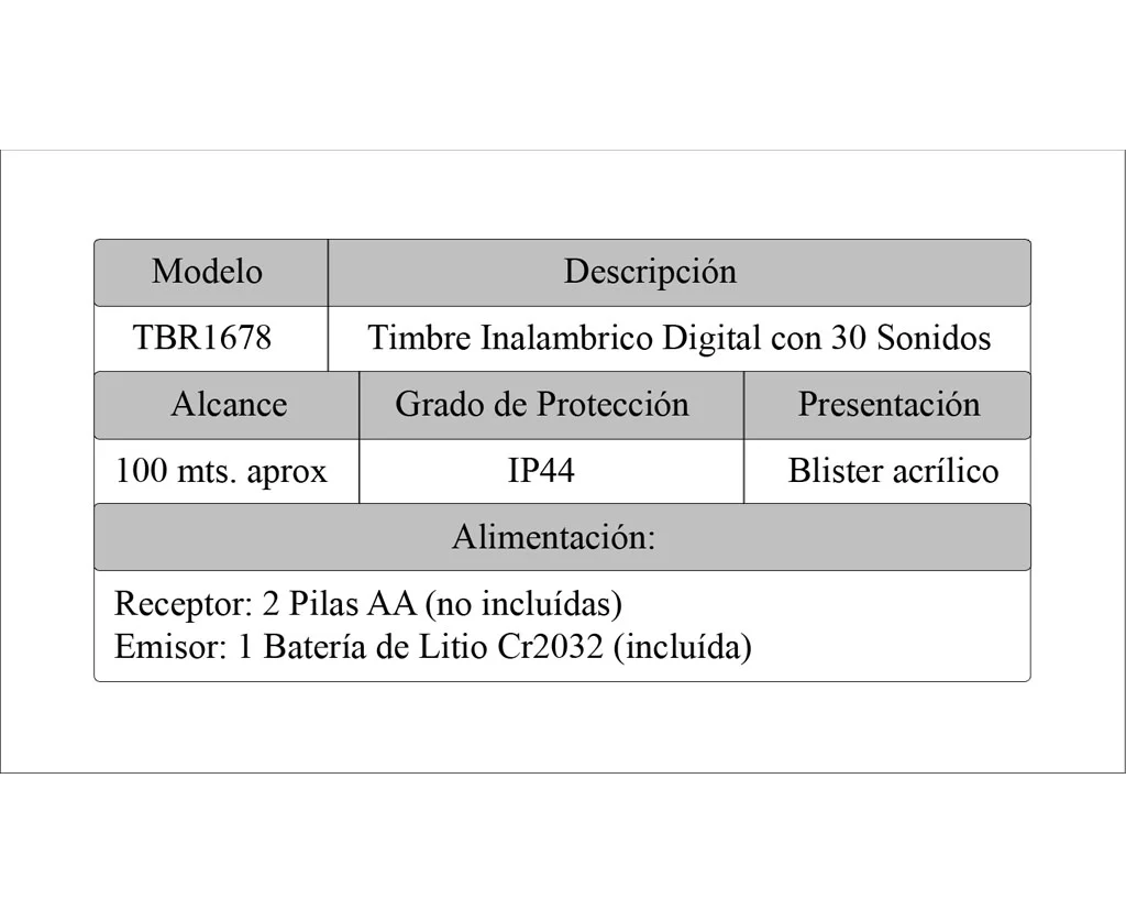 TIMBRE INALAMBRICO 30 SONIDOS S/PIL
