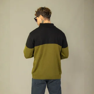 ABR0952 - Sweater Medio cierre Cuello Alto Combinado - Vista 3
