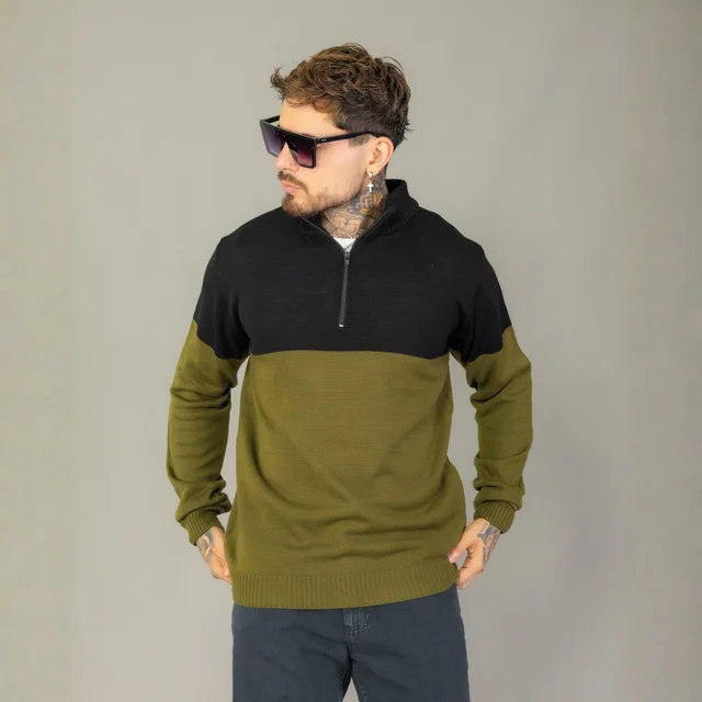 ABR0952 - Sweater Medio cierre Cuello Alto Combinado