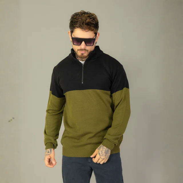ABR0952 - Sweater Medio cierre Cuello Alto Combinado