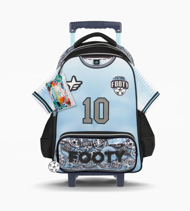 ESC0410 -  F26451-MOCHILA CARRO 18" FUTBOL CELESTE