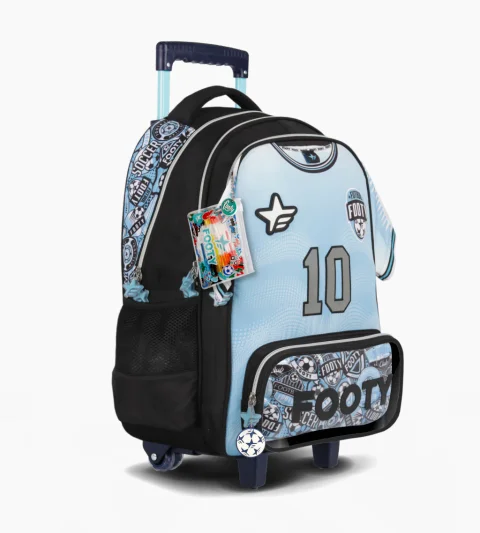 ESC0410 -  F26451-MOCHILA CARRO 18" FUTBOL CELESTE