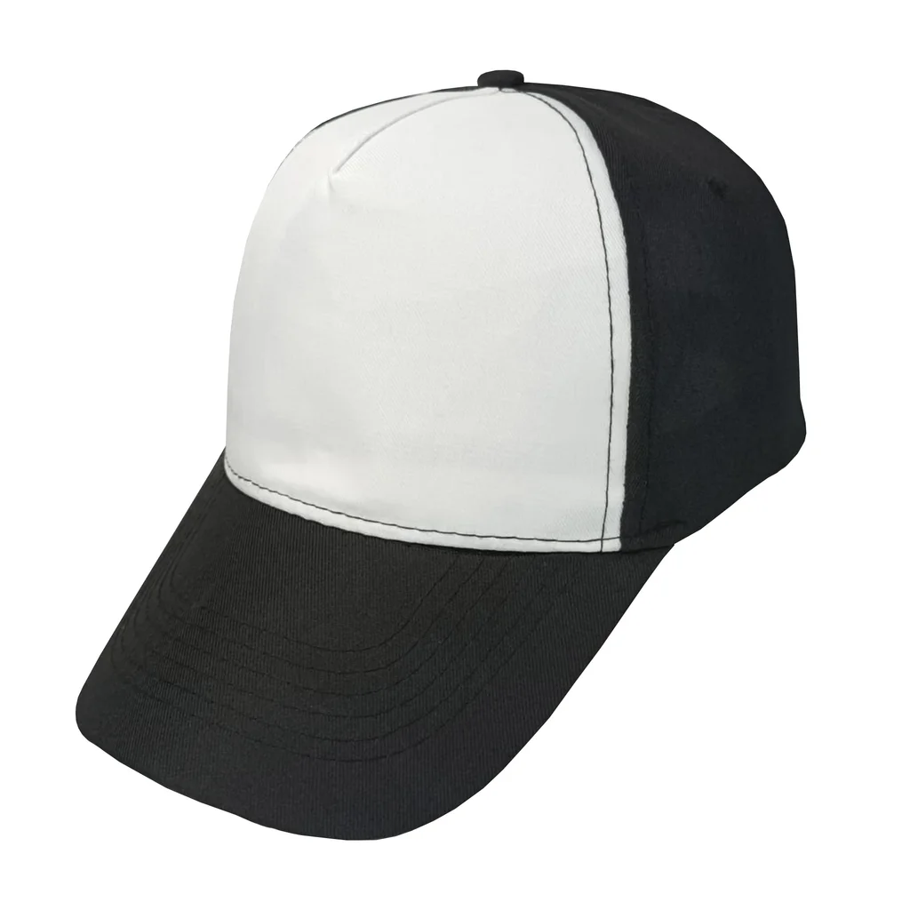 #1058BKWH - GORRA 5 GAJOS VISERA CURVA CON FRENTE BLANCO