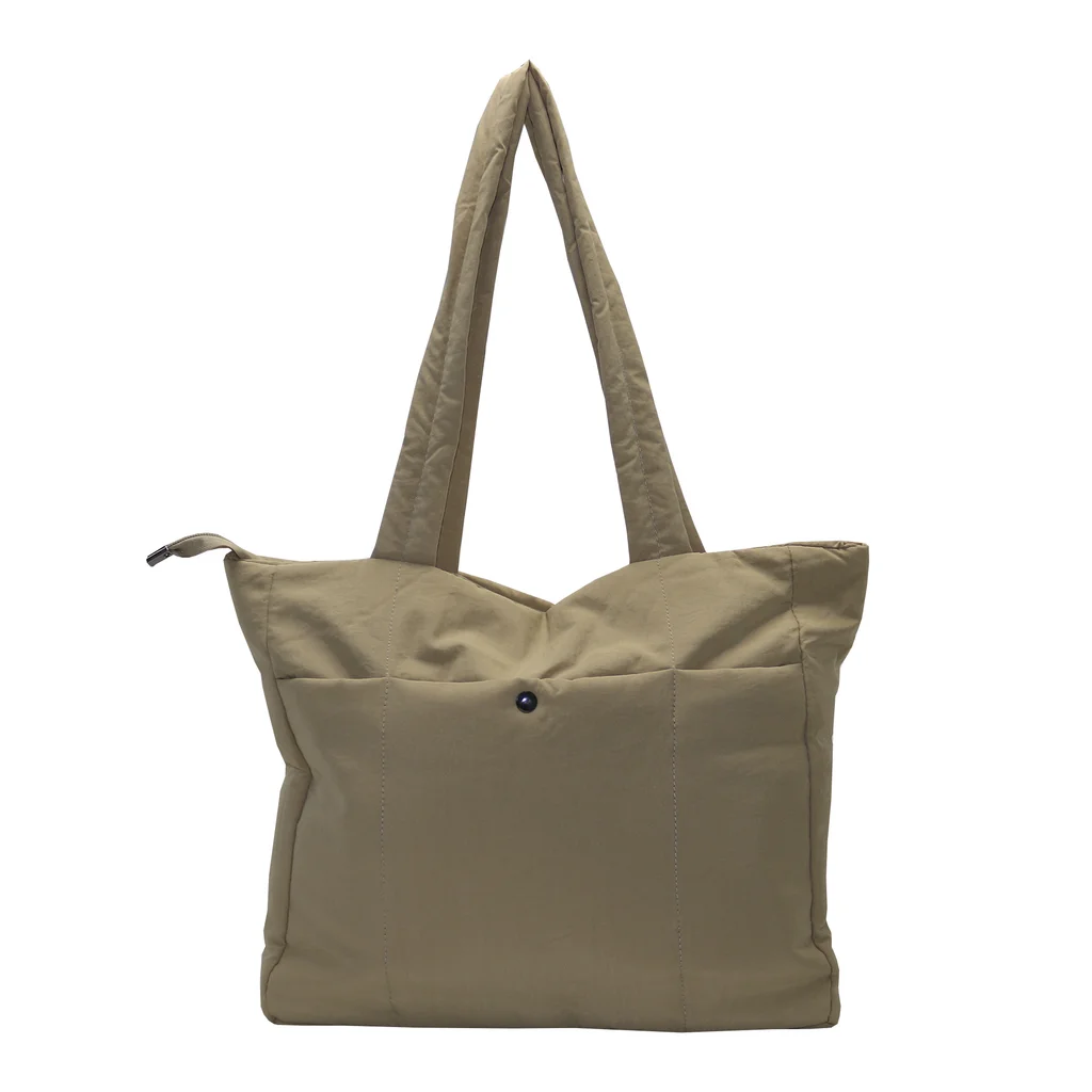 #271052KK - Tote bag puffer con boton caqui