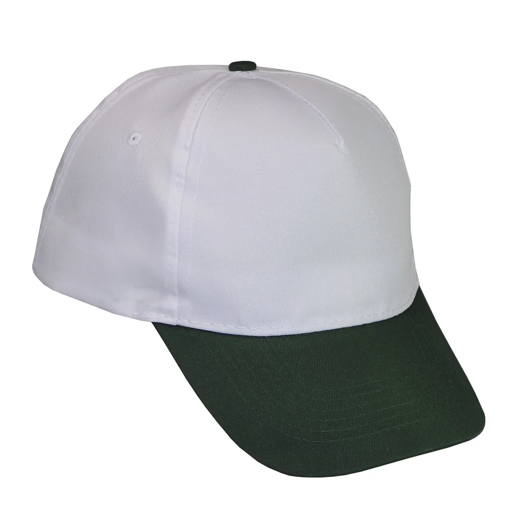 #1158whbt - Gorra 5 gajos visera curva copa blanca visera verde botella