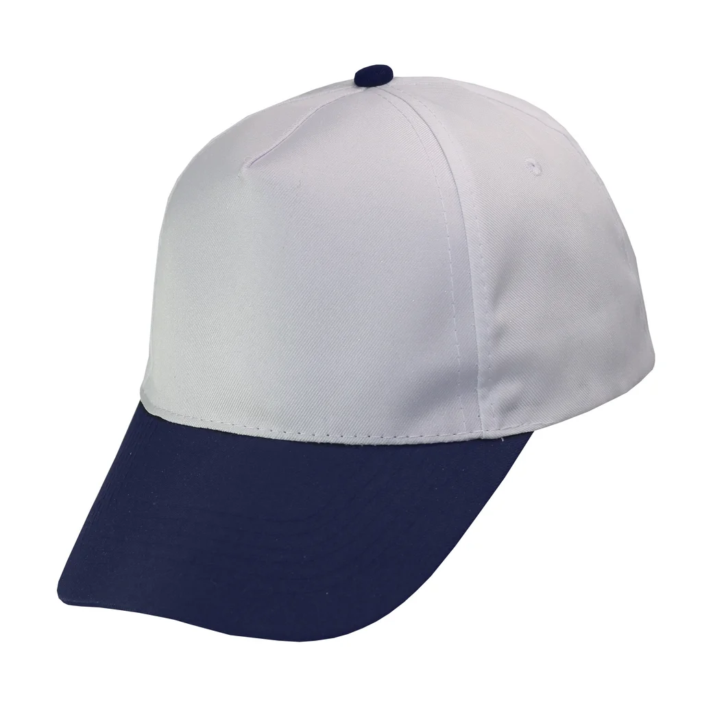 #1158WHNY - Gorra 5 gajos visera curva copa blanca visera azul marino