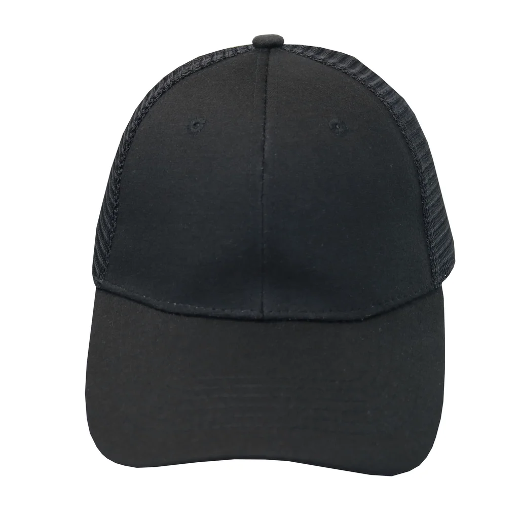 #107731BKBK - Gorra trucker visera curva 6 paneles negro.