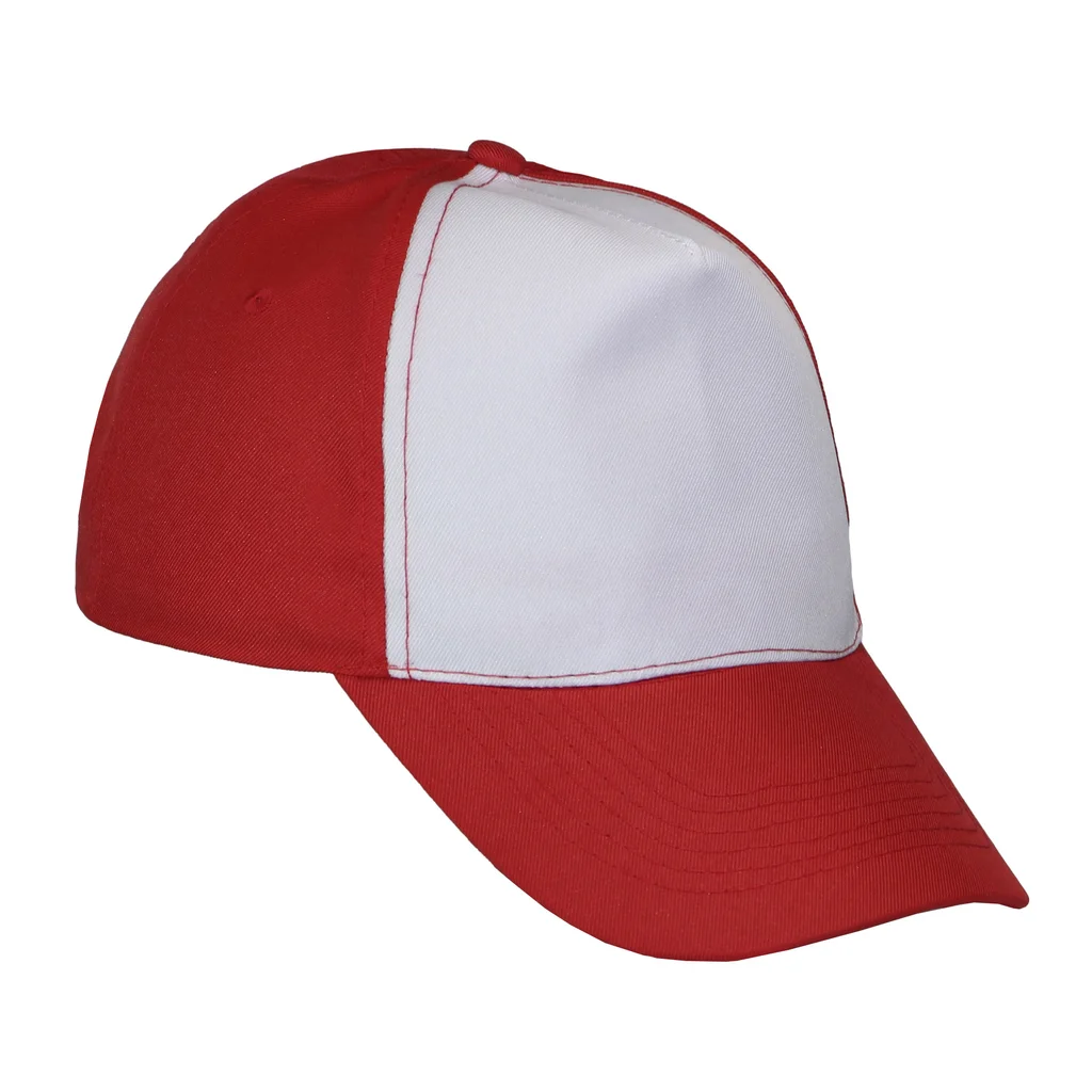 #1058RDWH - Gorra 5 gajos visera curva roja con frente blanco