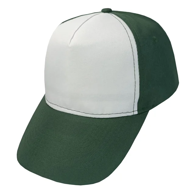 #1058BTWH - Gorra 5 gajos visera curva verde botella con frente blanco