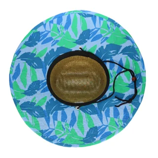 Sombrero guardavidas de paja ala estampado de plumas azules con cordón. - Vista 3