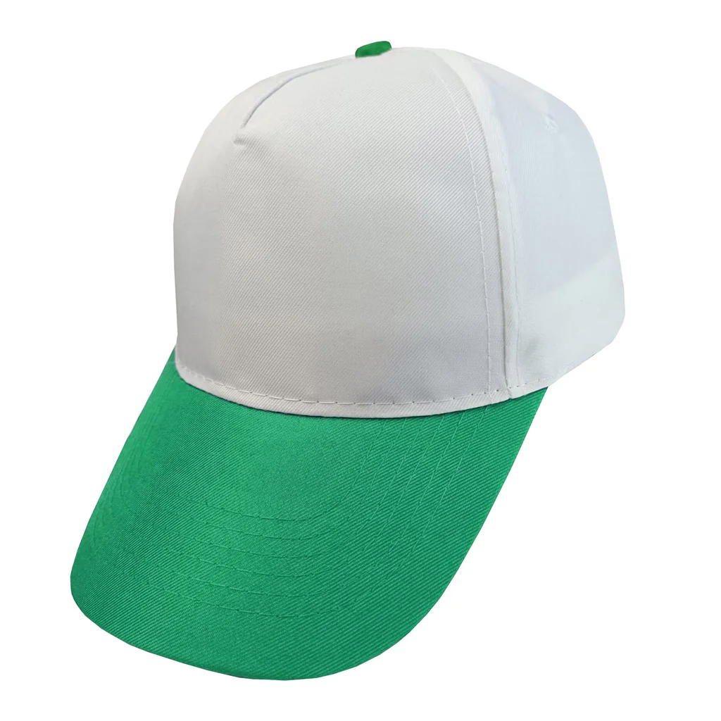#1158WHVD - Gorra 5 gajos visera curva copa blanca visera verde