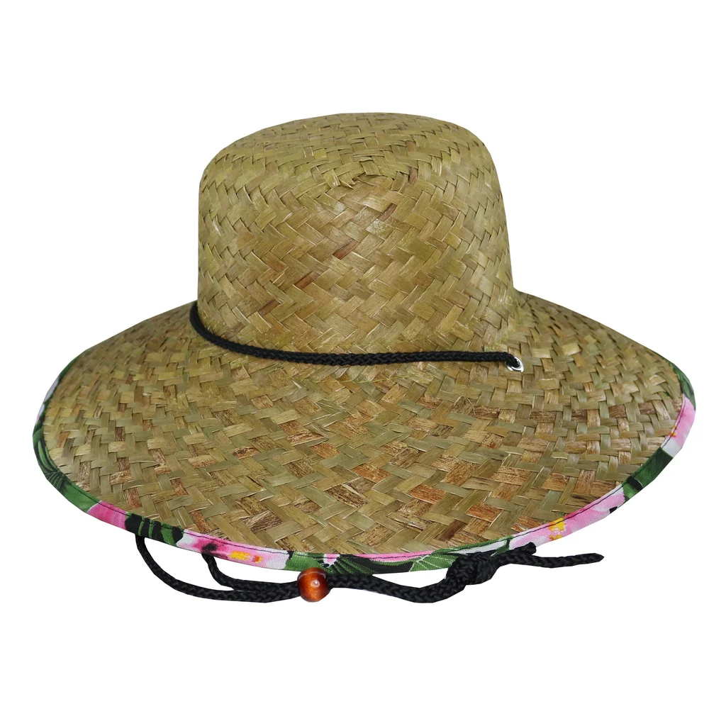 #221402B - Capelina de paja bajo ala estampado floreado con cordón