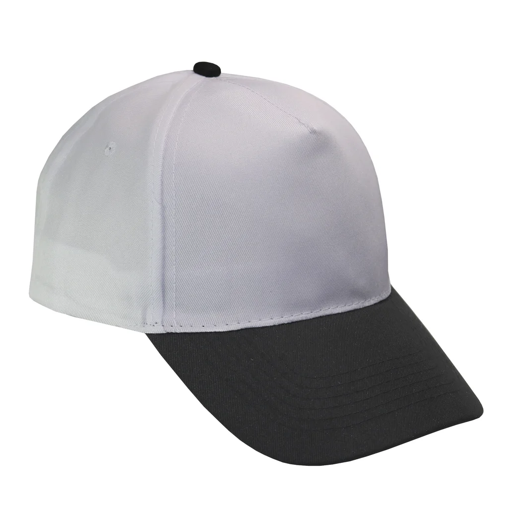 #1158WHBK - Gorra 5 gajos visera curva copa blanca visera negra
